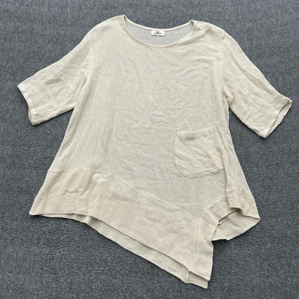 Monsoon Rayon Tunic Top M/L Lagenlook Asymmetric Handkerchief Hem Coastal Pocket
